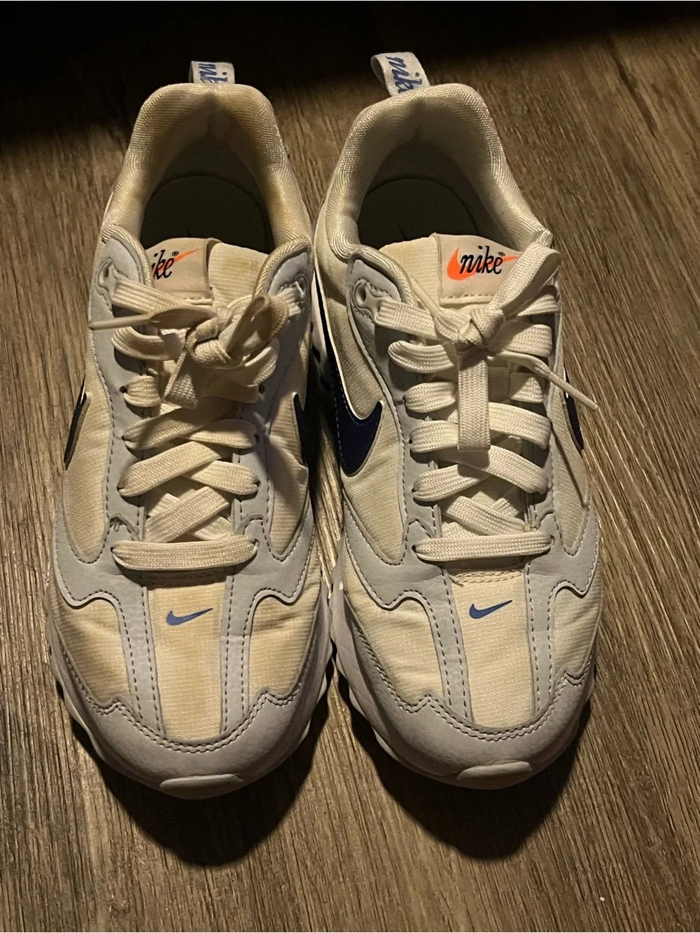 Nike Kids White Sneakers with Purple/Blue Swoosh